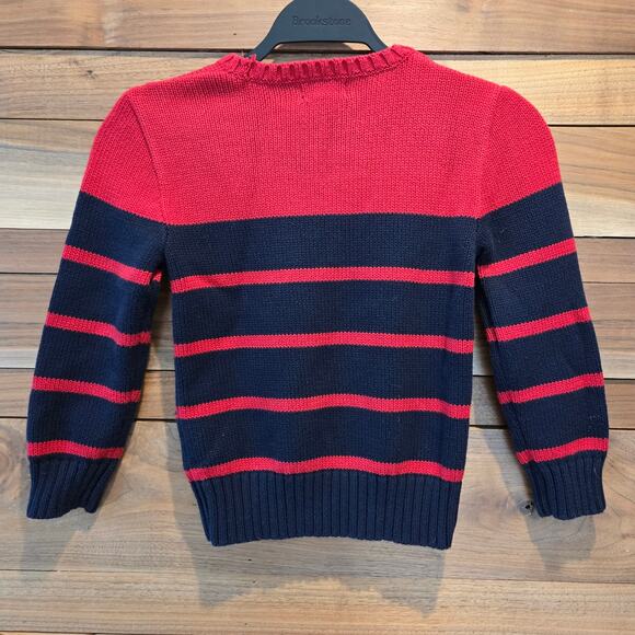 Polo Ralph Lauren Boys Crewneck Striped Sweater Cotton 7 Red Navy Blue Preppy - Picture 3 of 9